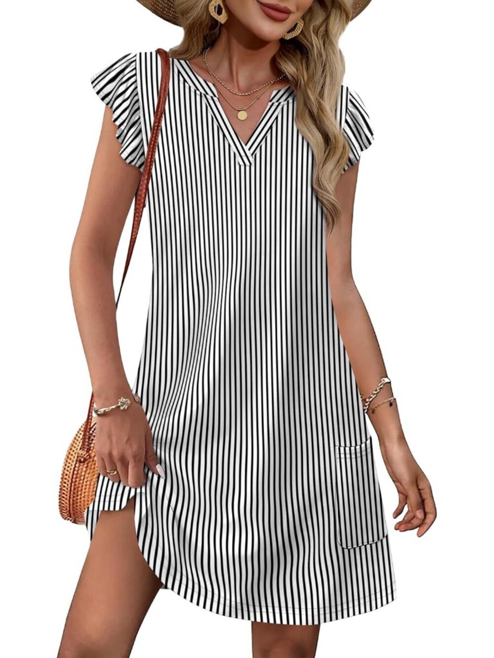 Spring Summer Dresses for Women 2026 Casual Ruffle Sleeve V Neck Loose Swing Sun